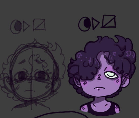 A sketch and a finished drawing of my character. Lua.